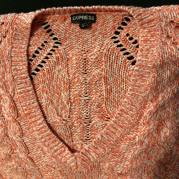 Express Dolman Hi-Low 3/4 sleeve Cable Knit V-Neck Sweater - Picture 2 of 15